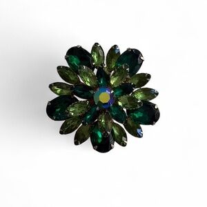 Vintage Large Green Crystal Rhinestone Floral Brooch